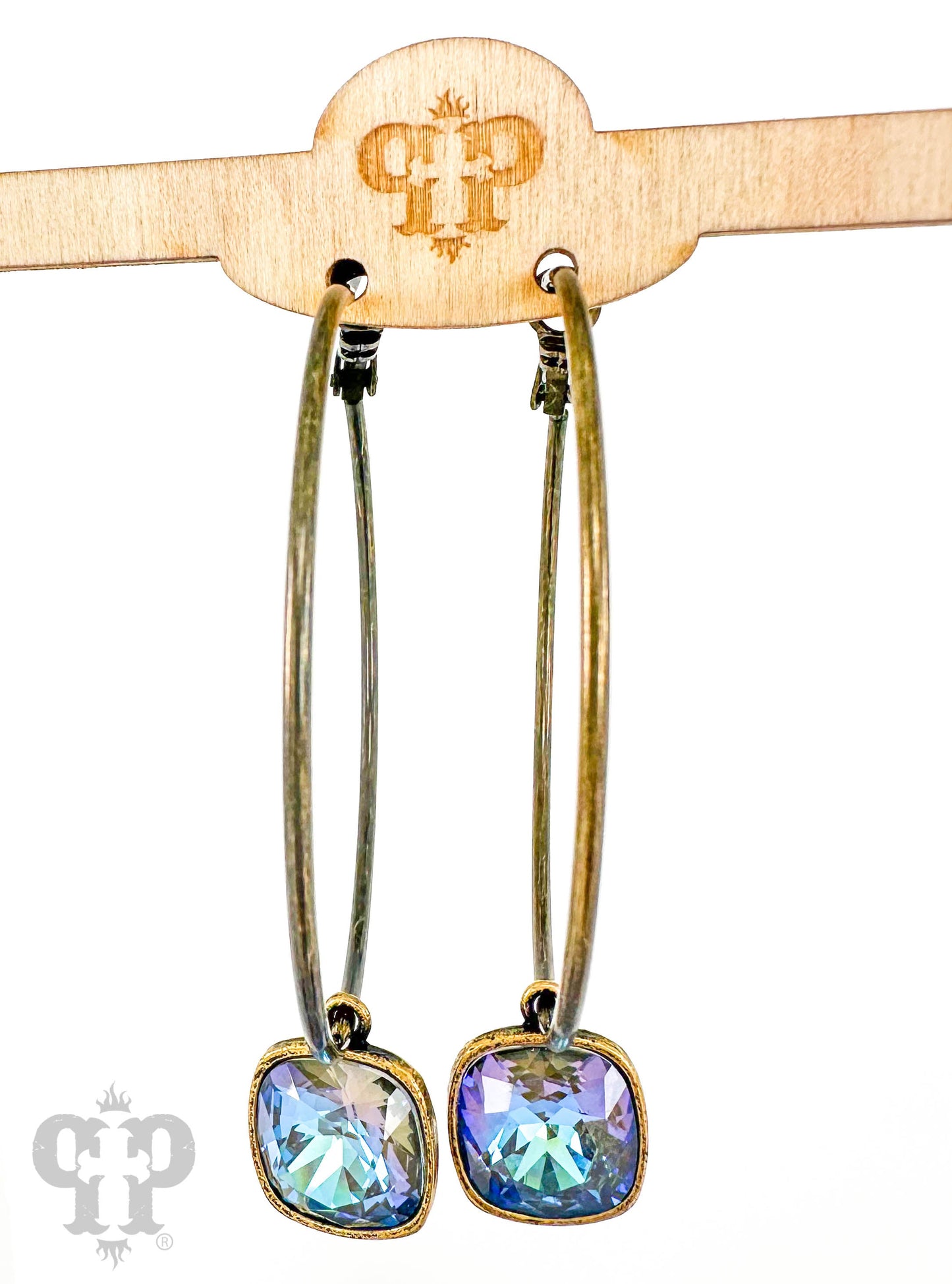 Austrian square crystal hoop earring, 12mm