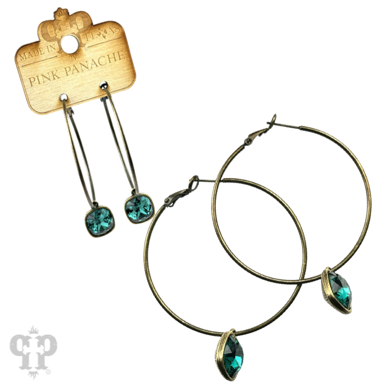 Austrian square crystal hoop earring, 12mm