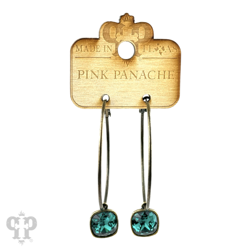 Austrian square crystal hoop earring, 12mm