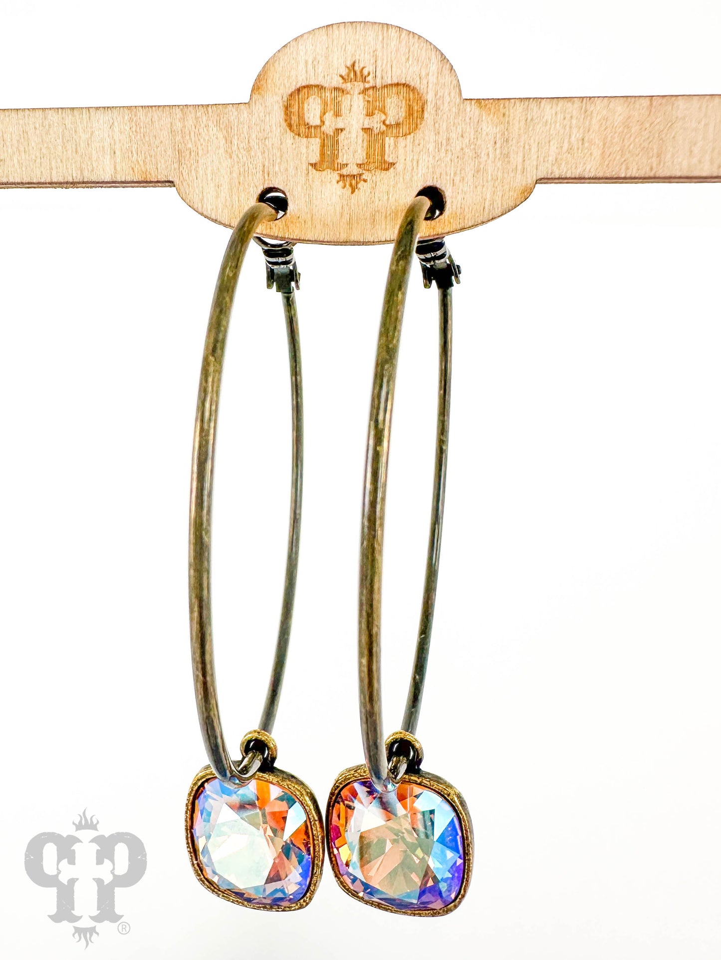Austrian square crystal hoop earring, 12mm