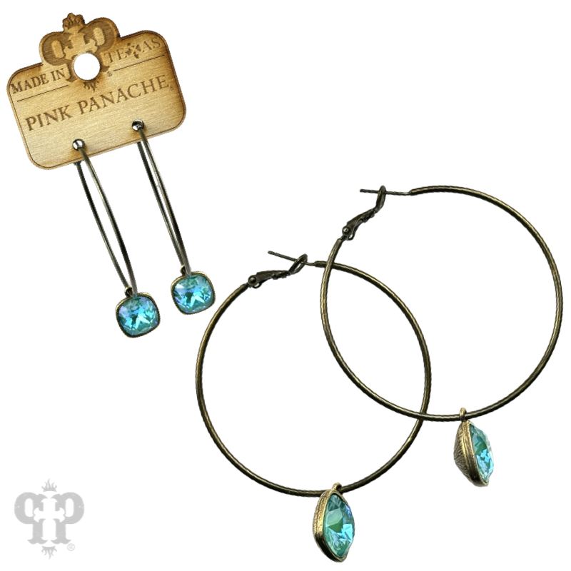 Austrian square crystal hoop earring, 12mm