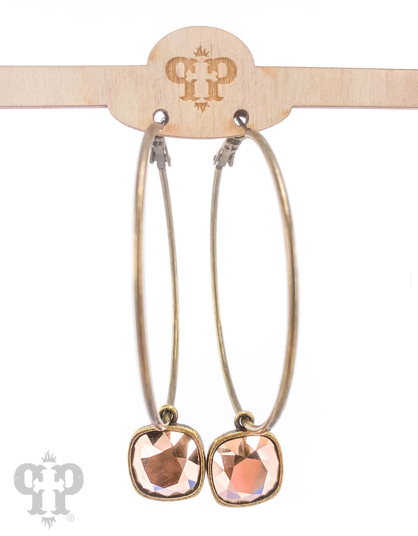 Austrian square crystal hoop earring, 12mm