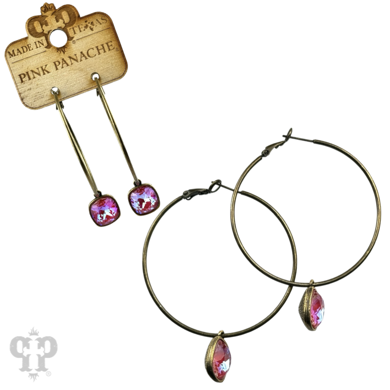 Austrian square crystal hoop earring, 12mm