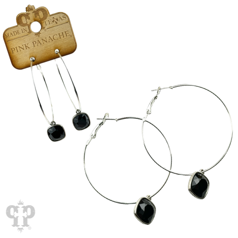 Austrian square crystal hoop earring, 12mm