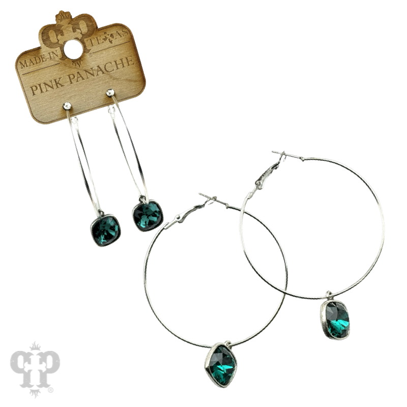 Austrian square crystal hoop earring, 12mm