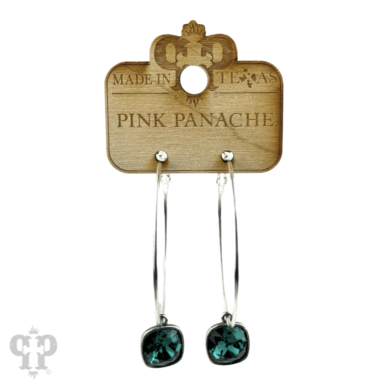 Austrian square crystal hoop earring, 12mm