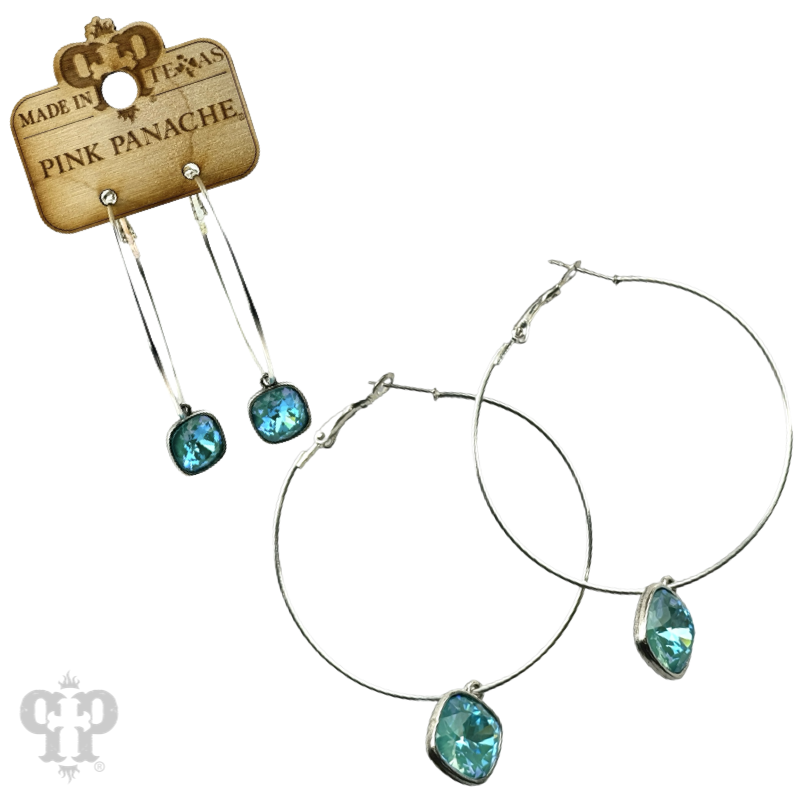 Austrian square crystal hoop earring, 12mm