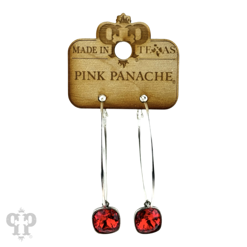 Austrian square crystal hoop earring, 12mm