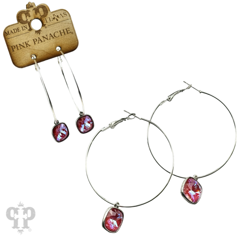 Austrian square crystal hoop earring, 12mm