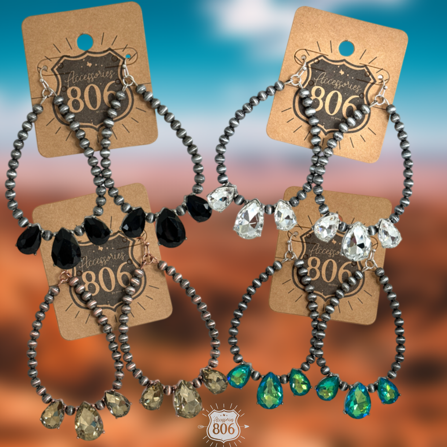 Western burnished bead and rhinestone teardrop earring