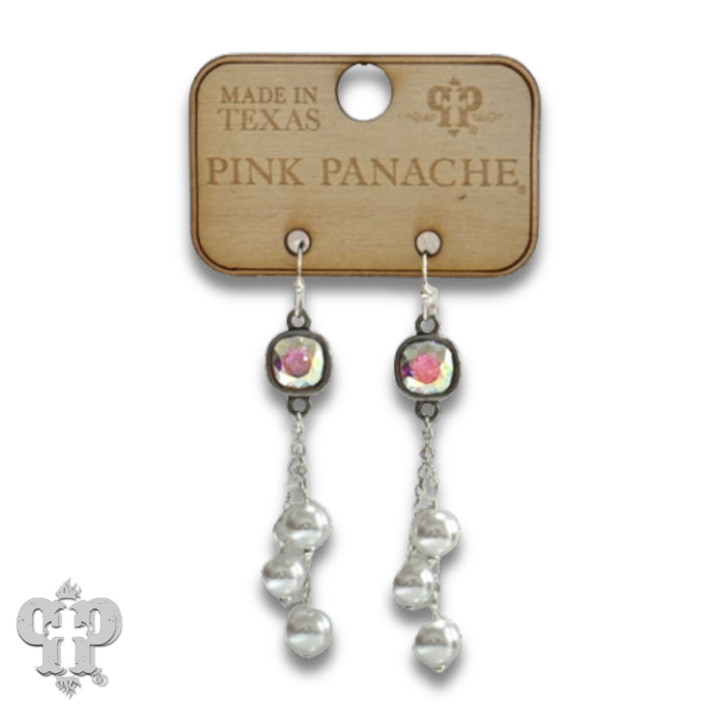 Pearl bead and chain drop earring with Austrian crystal