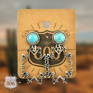 Western barbed wire aztec earring