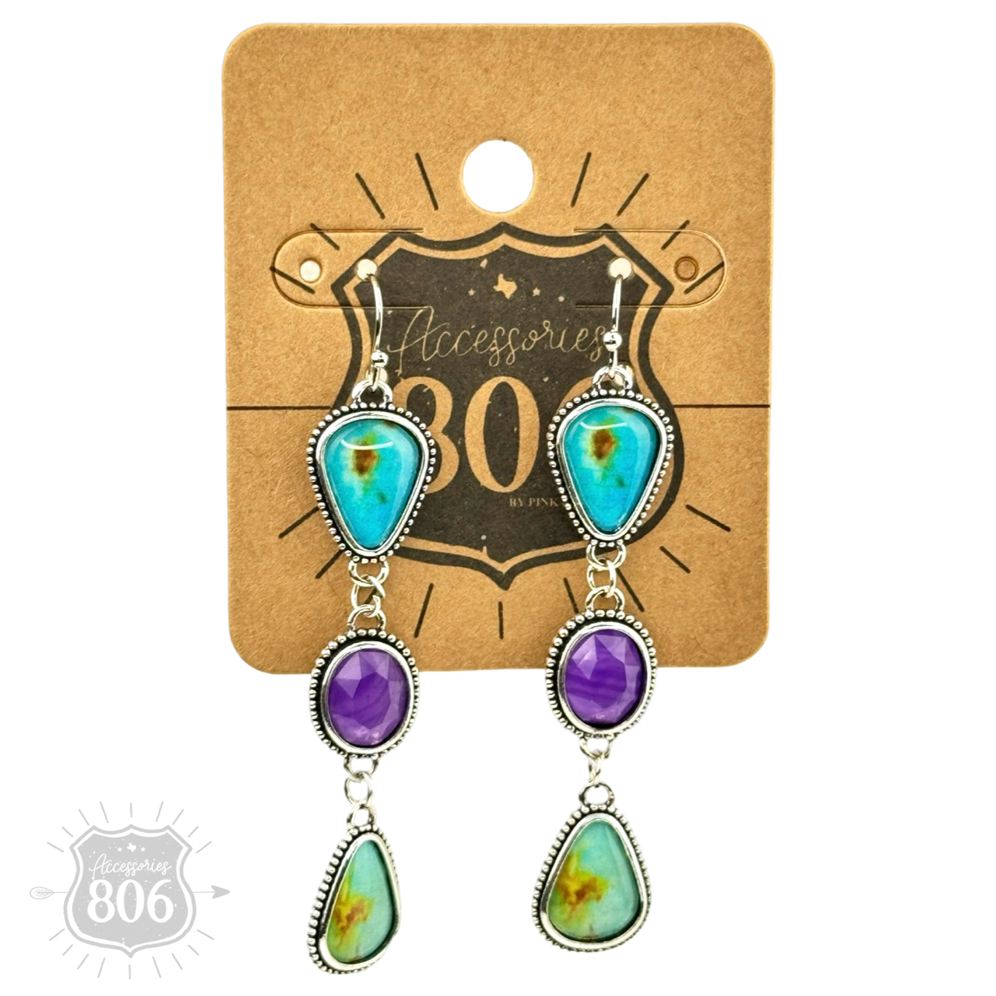 Stone triple drop earring