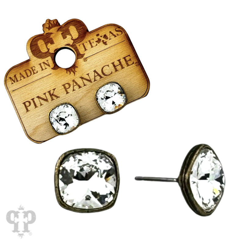 Austrian square crystal post earring, 10mm