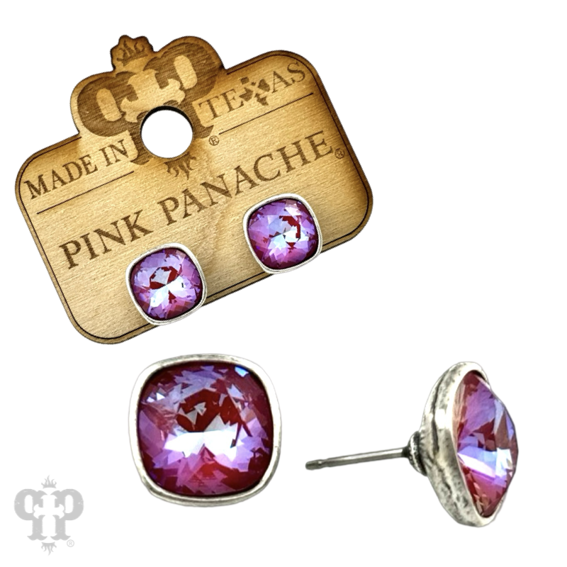 Austrian square crystal post earring, 10mm