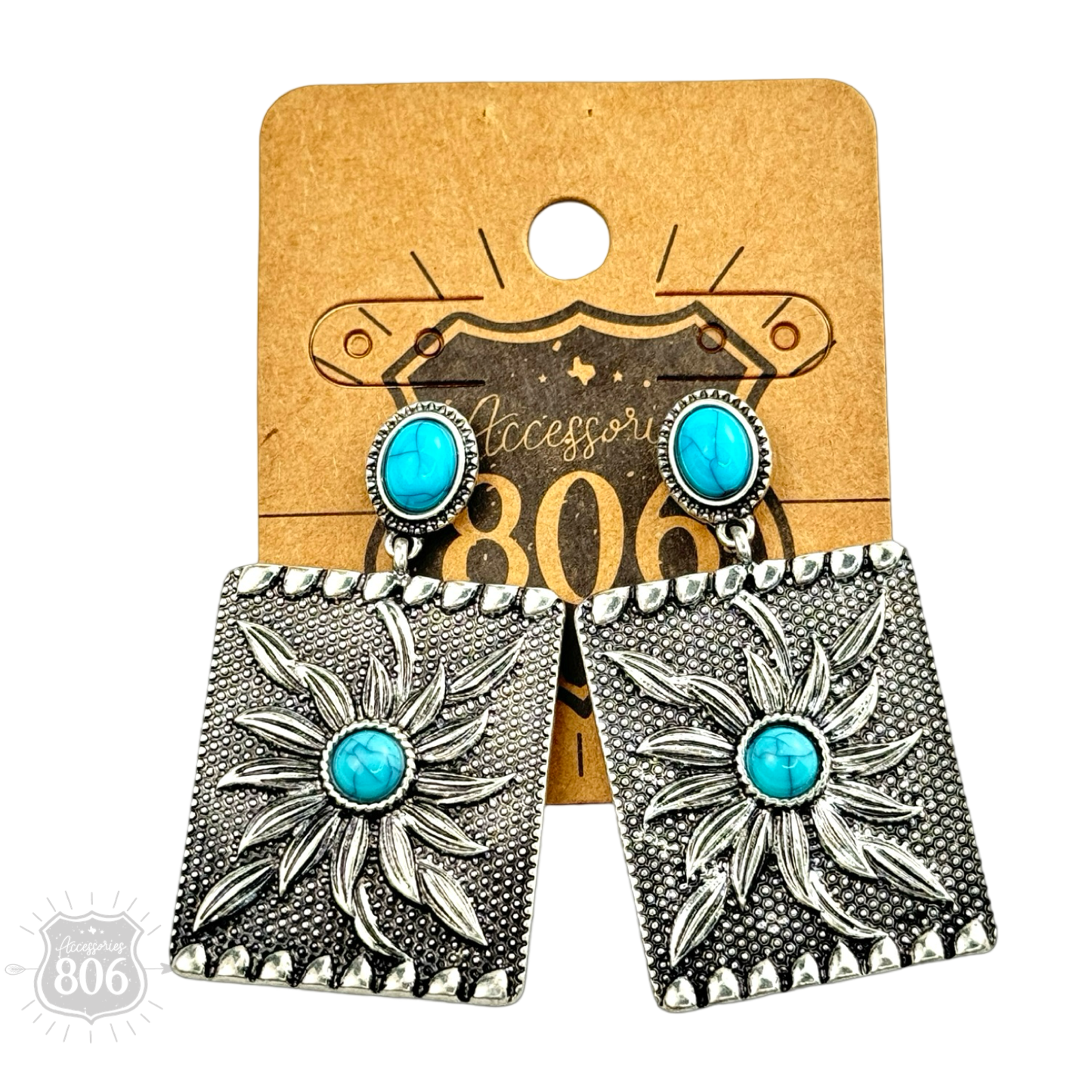 Western sunflower rectangle earring