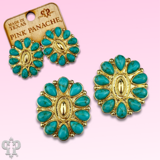 Turquoise and 18k gold dipped concho earring