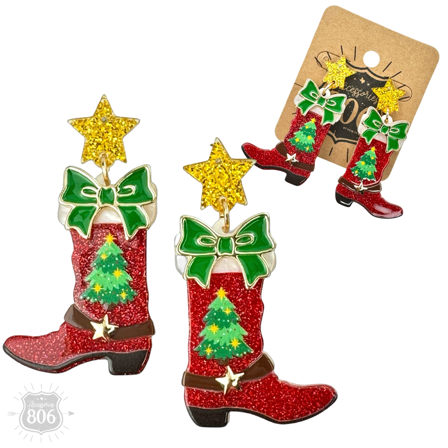 Western Christmas boot earring