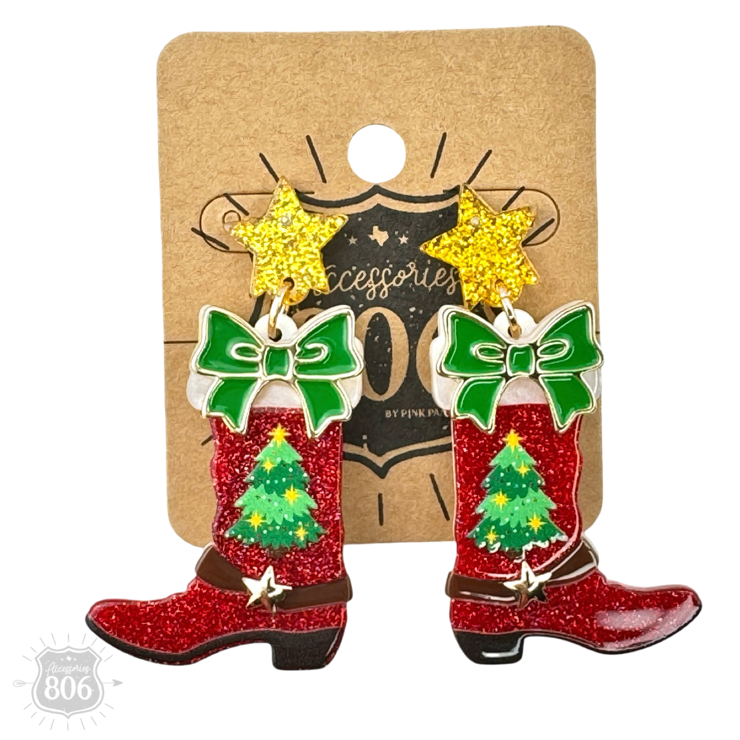 Western Christmas boot earring