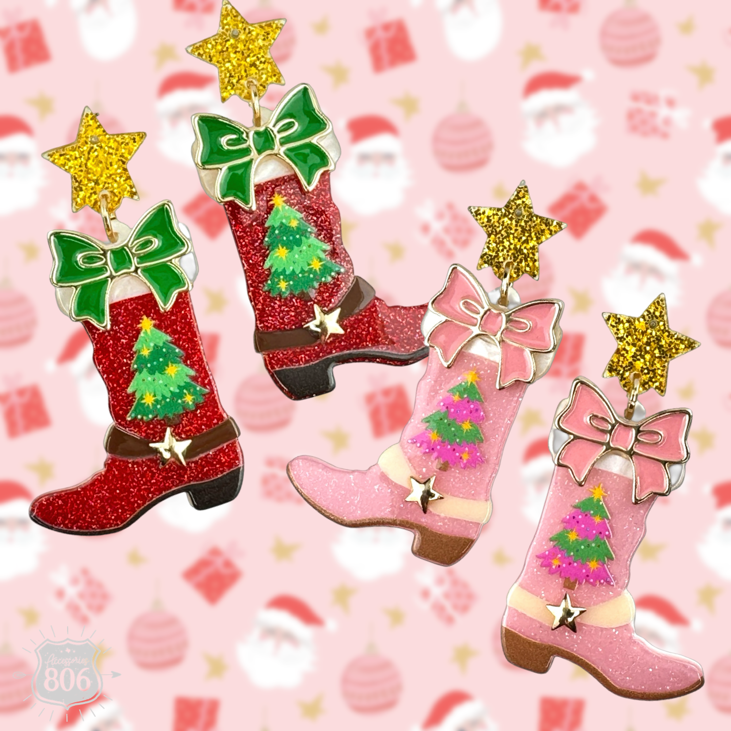 Western Christmas boot earring