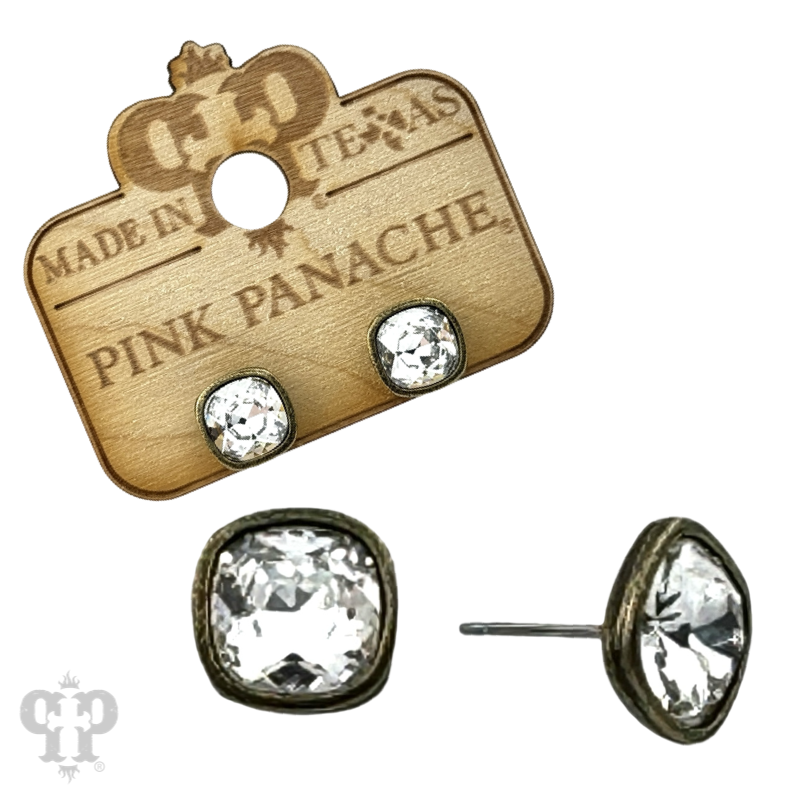 Square Austrian crystal post earring, 8mm