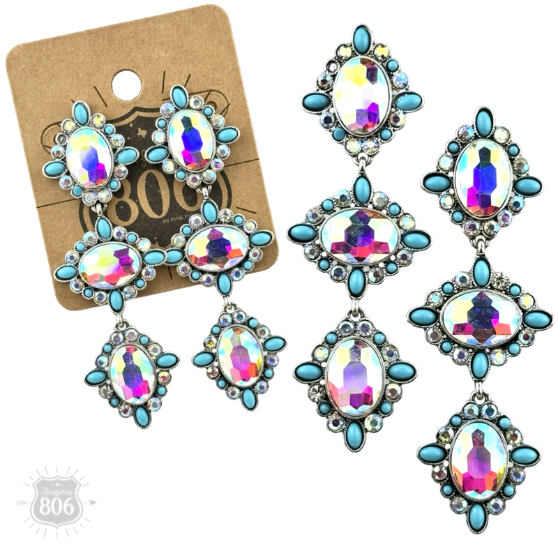 Western triple oval rhinestone earring