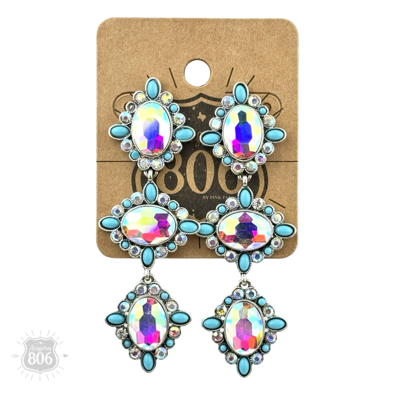 Western triple oval rhinestone earring
