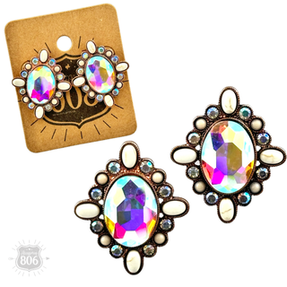 Western oval rhinestone post earring