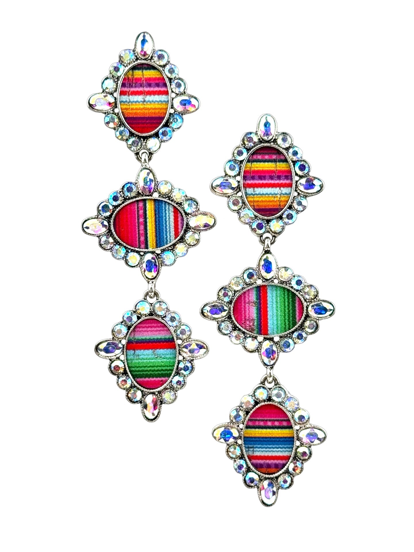 Western serape triple oval earring with rhinestones
