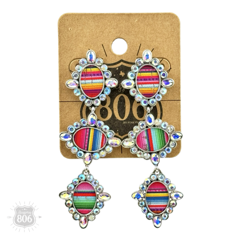 Western serape triple oval earring with rhinestones