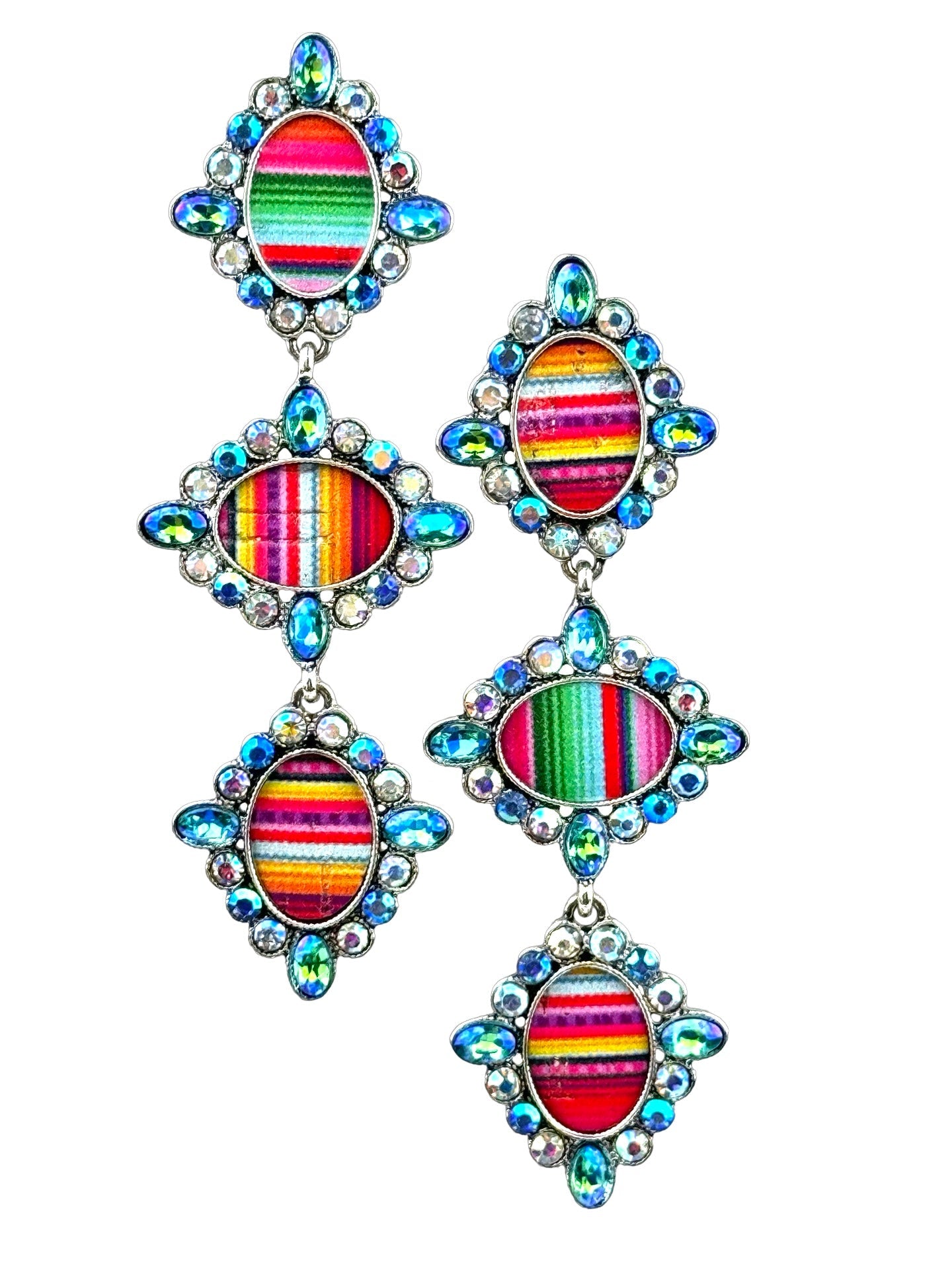 Western serape triple oval earring with rhinestones
