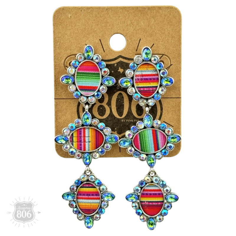 Western serape triple oval earring with rhinestones