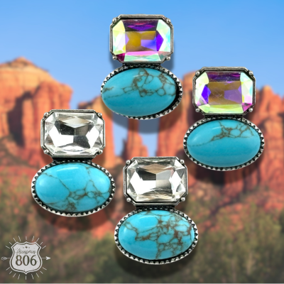Rhinestone and oval cabochon post earring