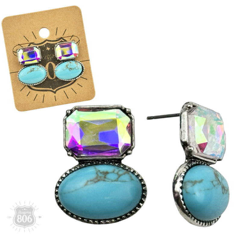 Rhinestone and oval cabochon post earring