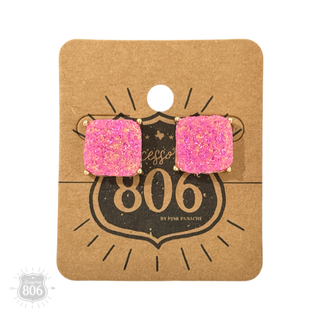 Square iridescent druzy post earring