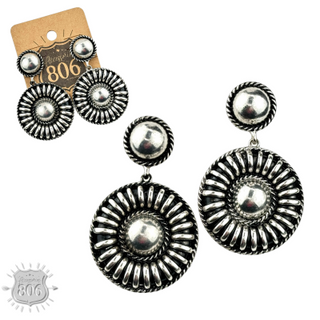 Western silver large statement earring