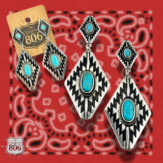 Western silver and turquoise statement earrings
