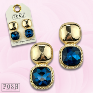Square rhinestone double post earring