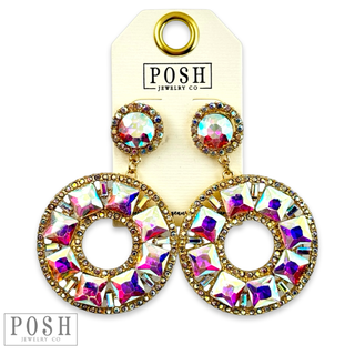 Rhinestone circle dangle earring on rhinestone post