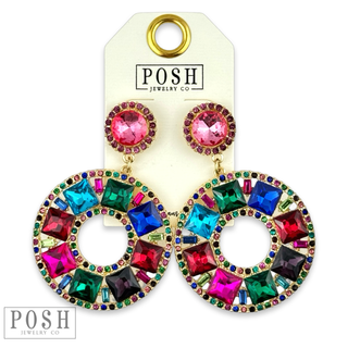 Rhinestone circle dangle earring on rhinestone post