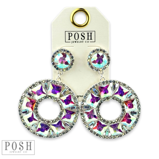 Rhinestone circle dangle earring on rhinestone post