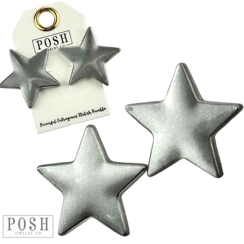 Brushed finish star earring