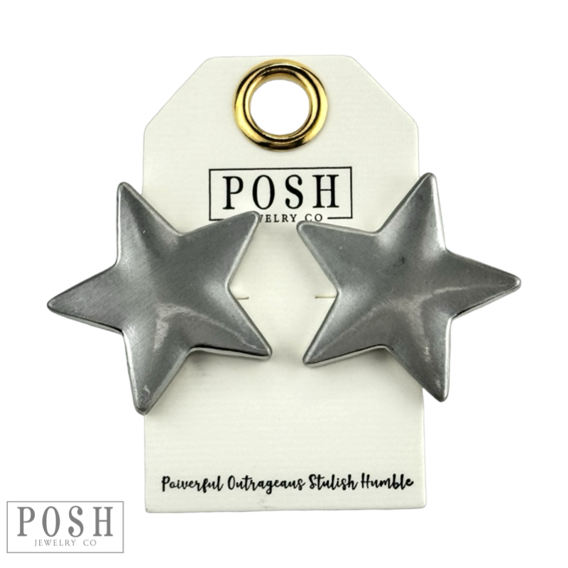 Brushed finish star earring