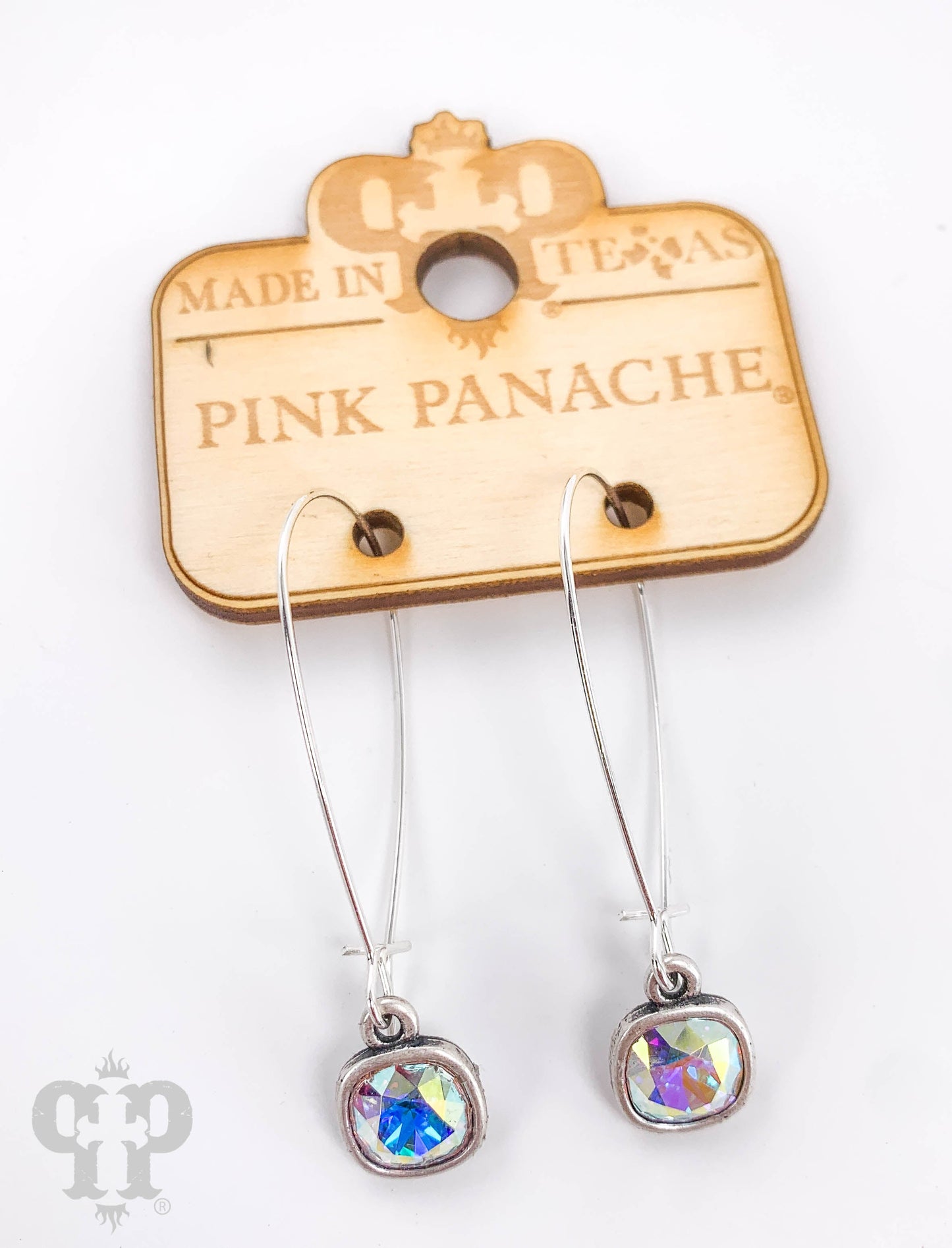 Square Austrian crystal kidney wire earring, 8mm