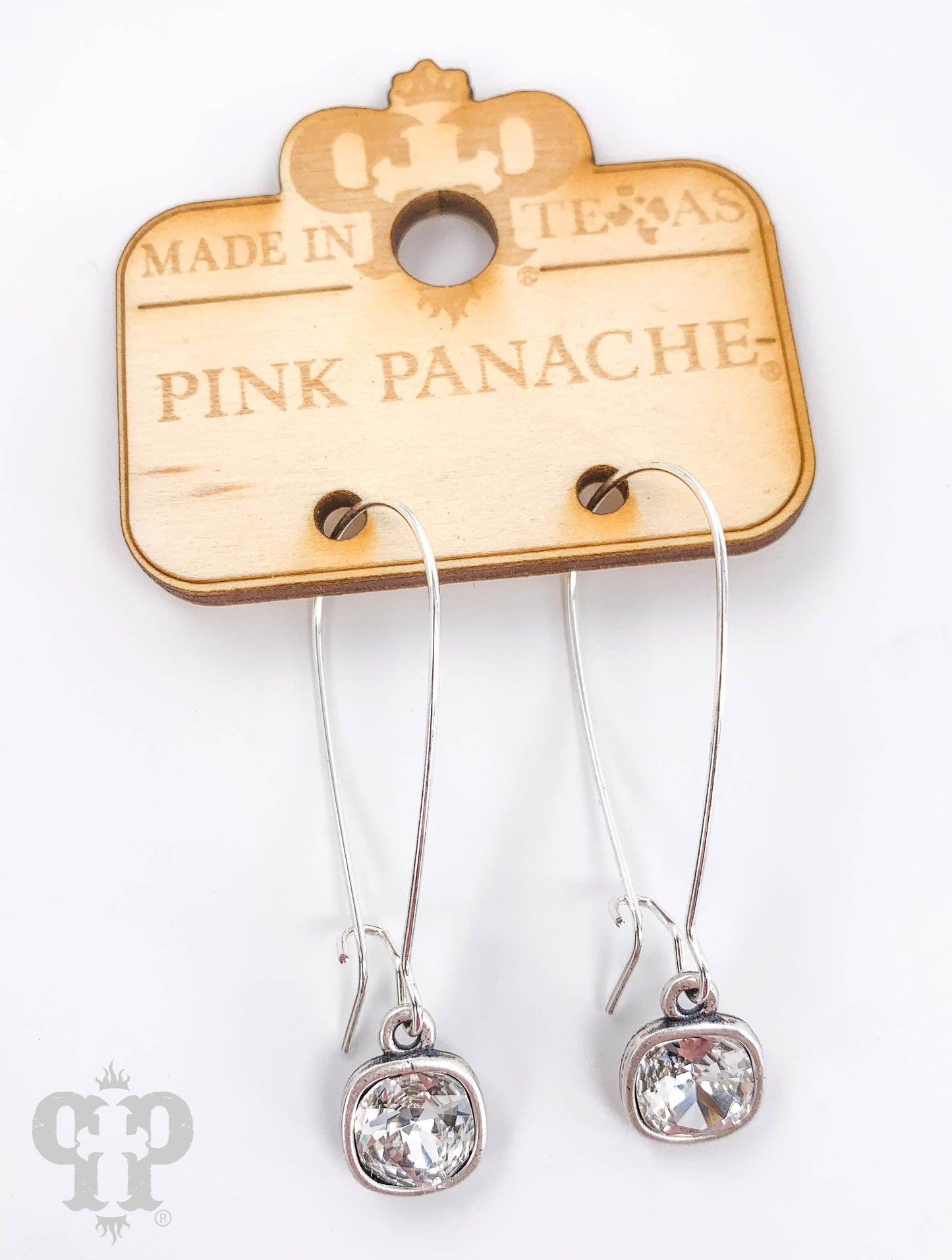Square Austrian crystal kidney wire earring, 8mm