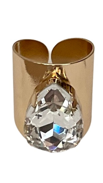 Rhinestone teardrop adjustable base ring