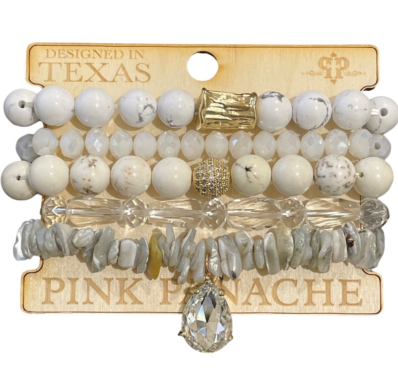Mixed stone and bead five strand bracelet
