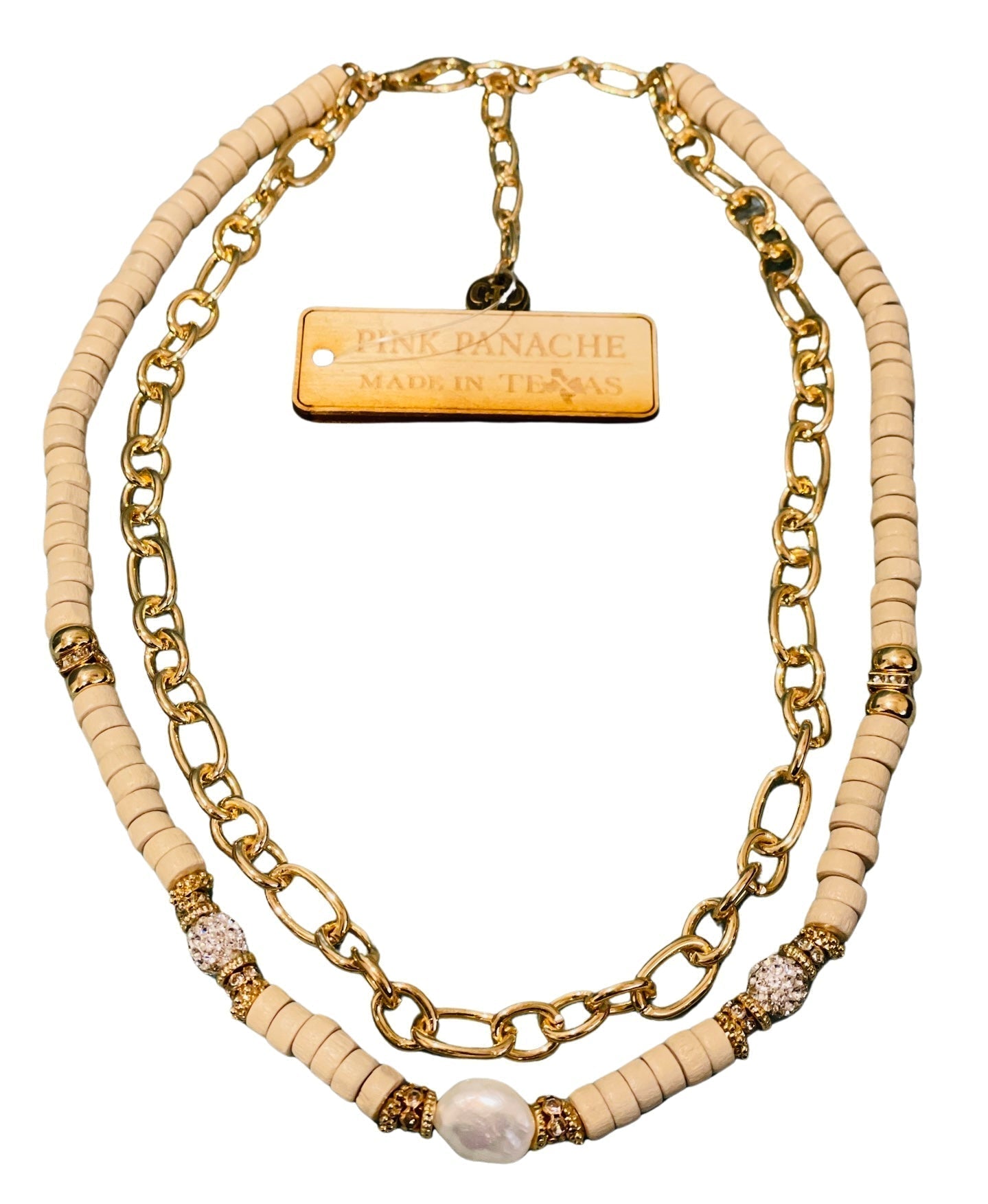 Disc bead and gold chain two strand necklace