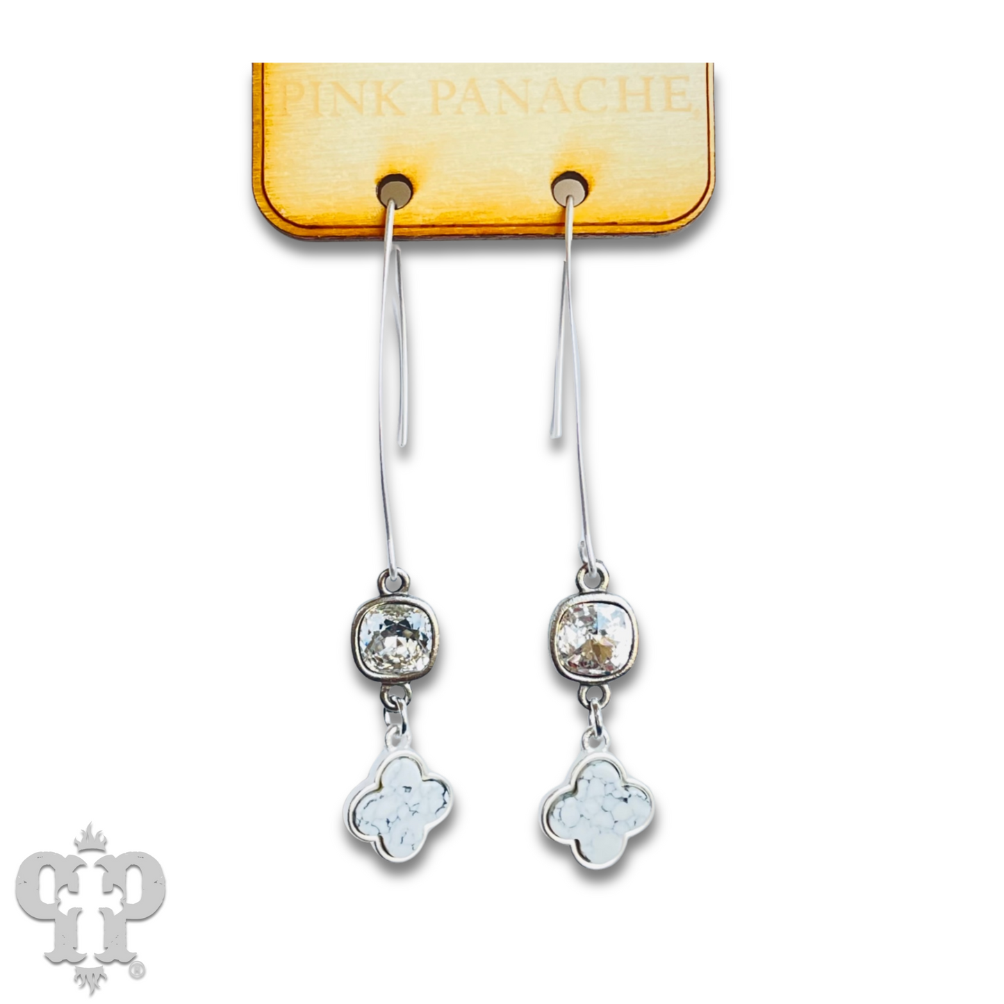 Petite clover charm long earring with Austrian crystal, last call