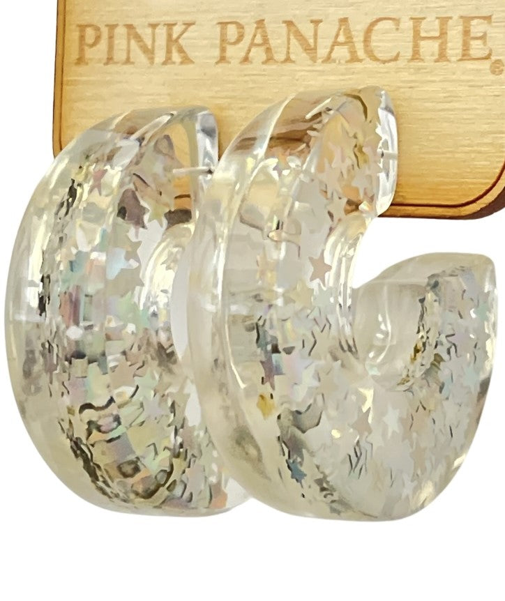 Iridescent star confetti hoop earring, last call